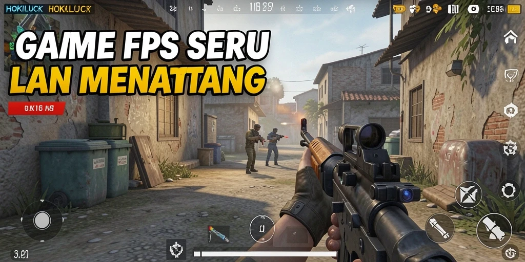 Tangkapan layar HOKILUCK menampilkan pertempuran FPS yang intens.