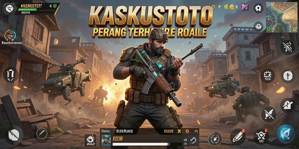 Gameplay KASKUSTOTO menampilkan aksi seru dalam pertempuran Battle Royale.