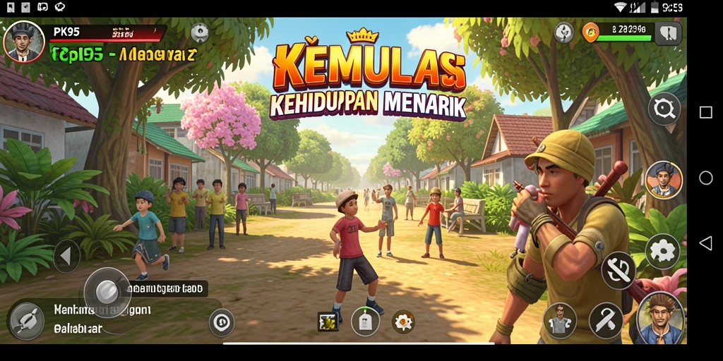 Screenshot gameplay PK95 menampilkan interaksi karakter dalam simulasi kehidupan.