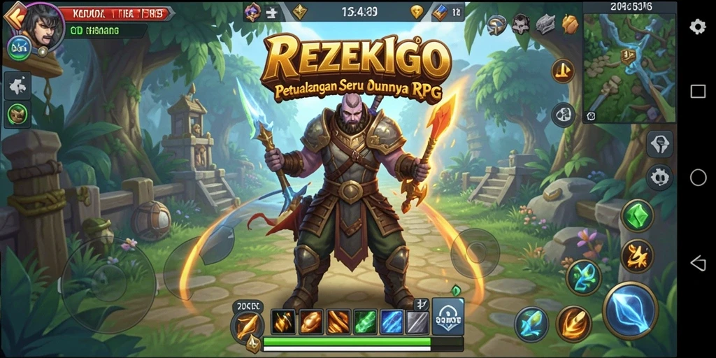 Tangkapan layar utama menunjukkan karakter bertempur dalam medan pertempuran RPG.