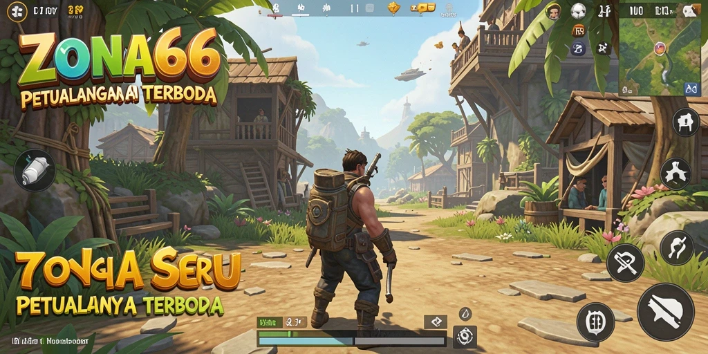Screenshot gameplay ZONA66 menampilkan eksplorasi dunia terbuka yang luas.